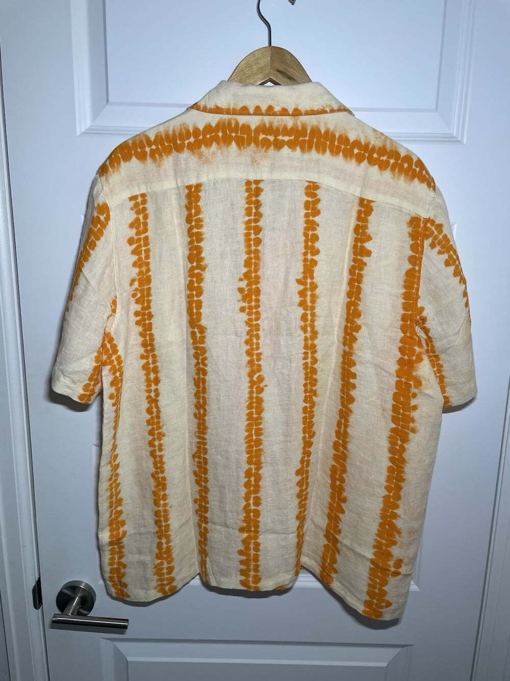 New Faherty Shibori Palma Linen Shirt Camp Citrus Valley/Orange Cream NWT $168 - Picture 2 of 16